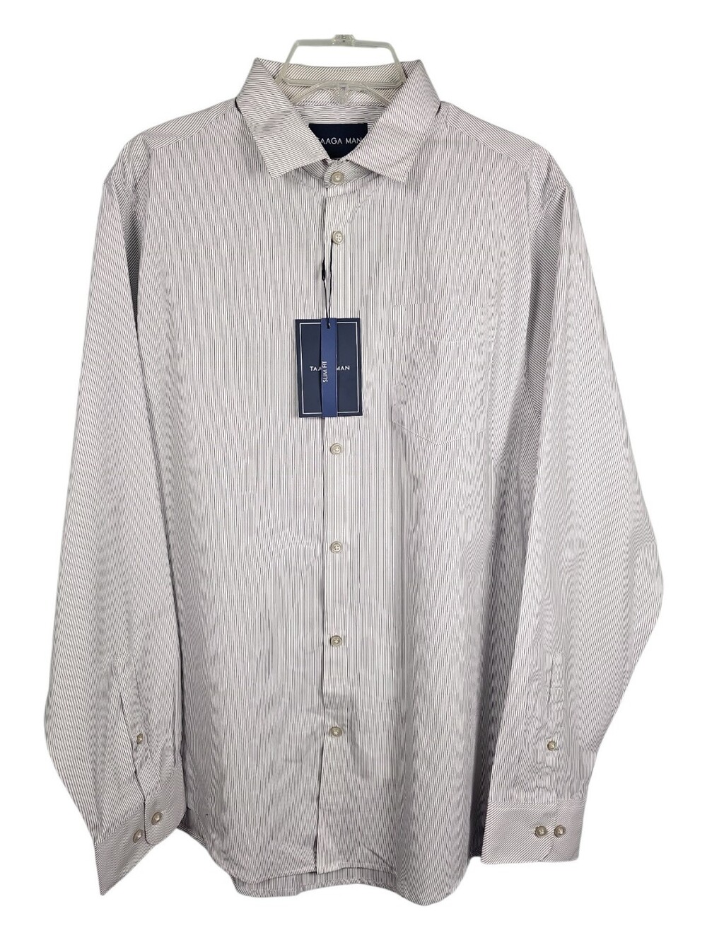 Taaga Man White Navy Blue Pin Stripe Slim Fit Button Up Dress Shirt Size 17